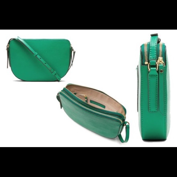 Double-zip Half Moon Green Leather Cross Body Bag - Picture 2 of 6